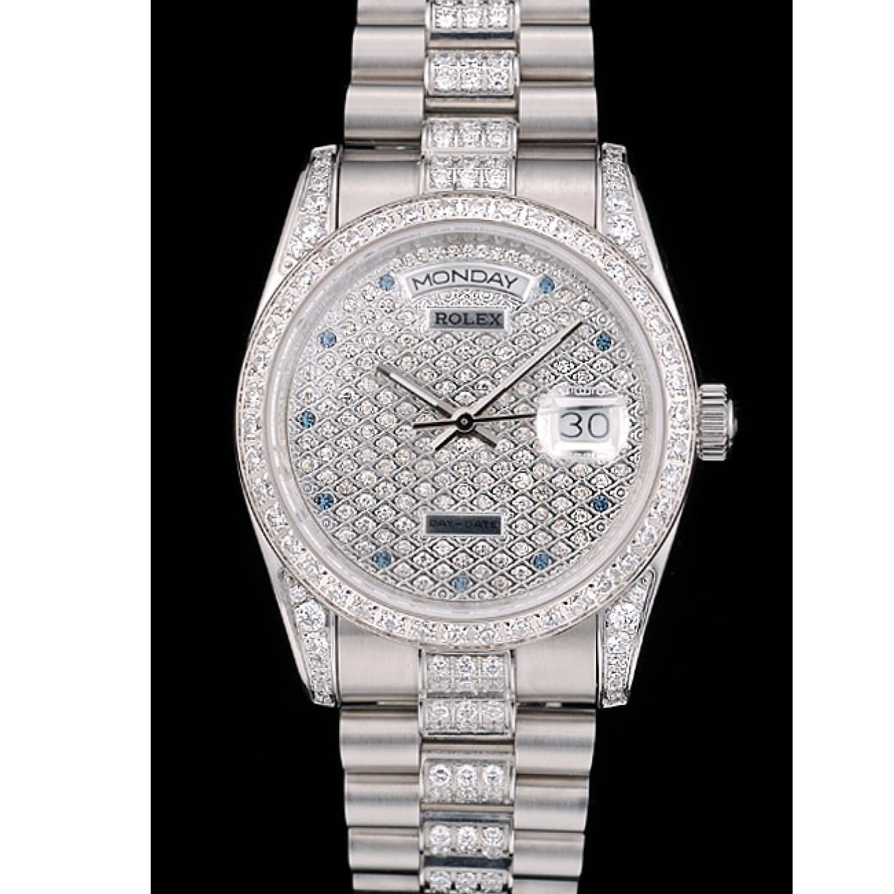 Aaa replica watch Diamond 41986 Rolex Dial Diamond Plated Bracelet Steel Plated DayDate Stainless 0815